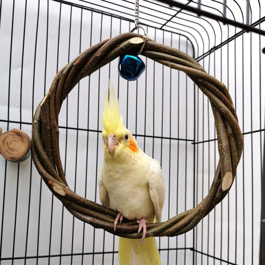 Perch & Play: Natural Rattan Ring Stand and Chew Toy for Birds