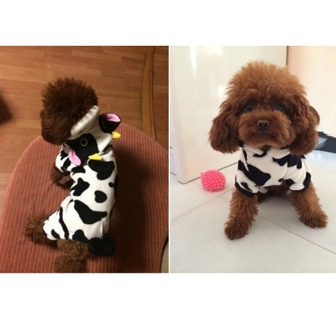 Cuddly Cow Hoodie for Pets: Cozy Fleece Winter Jumpsuit