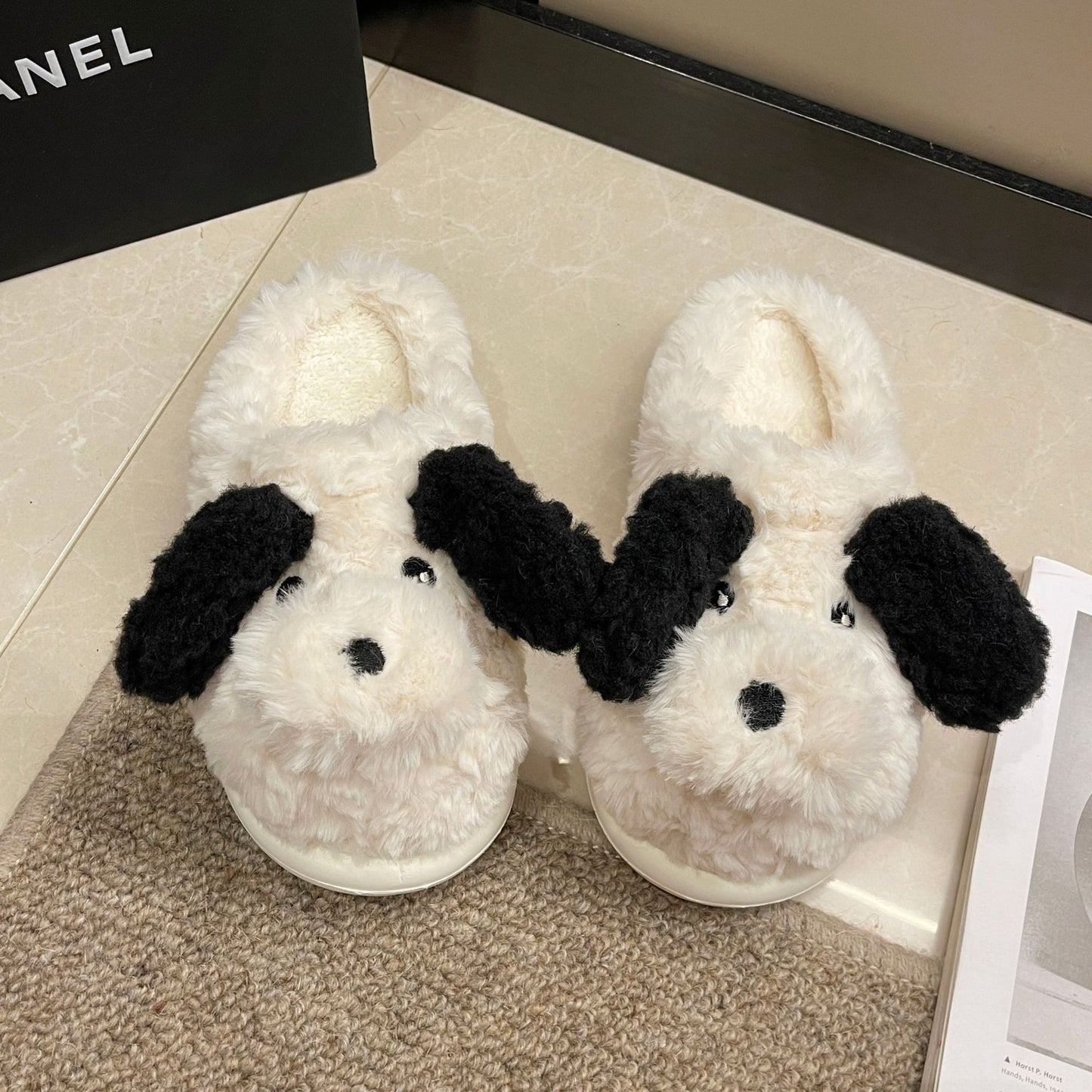 Fashion Plush Puppy Cotton Slippers