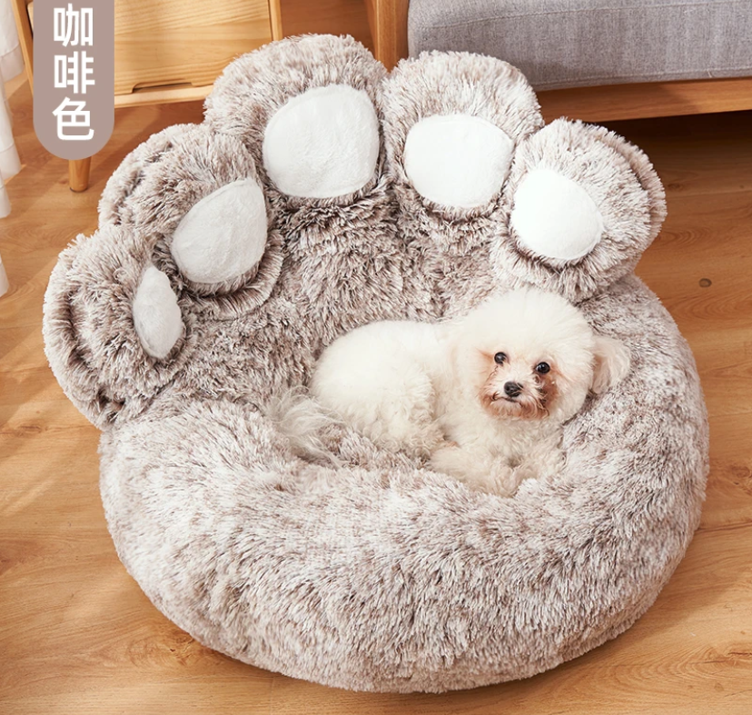 Cama para mascotas con cojín en forma de pata de oso cálida para dormir profundamente de felpa