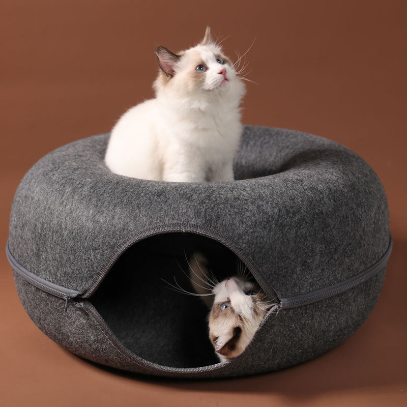 Four Seasons Cat Nest Round Woolen Felt Tunnel Interactive Training Toy