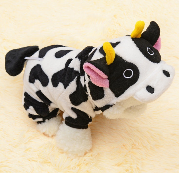 Cuddly Cow Hoodie for Pets: Cozy Fleece Winter Jumpsuit