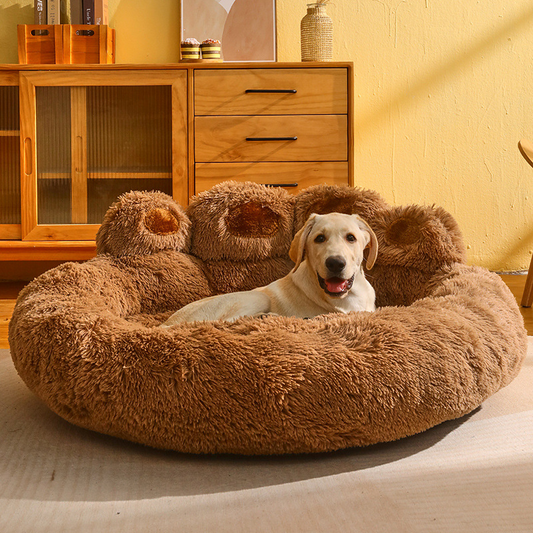 Cama para mascotas con cojín en forma de pata de oso cálida para dormir profundamente de felpa