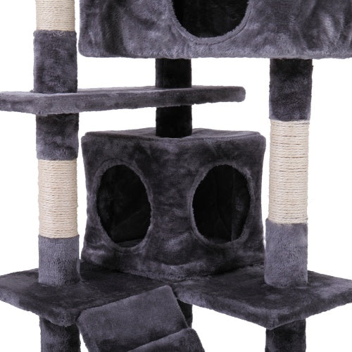 Luxury Cat Tree Tower: Gray Cat Apartment with Plush Mat, Ladder, and Catching Ball