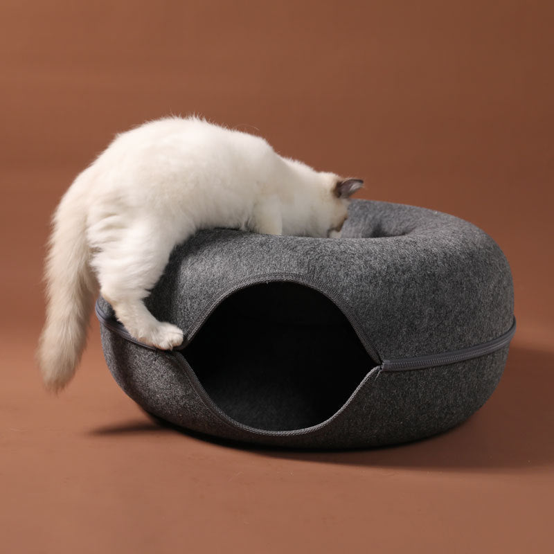 Four Seasons Cat Nest Round Woolen Felt Tunnel Interactive Training Toy