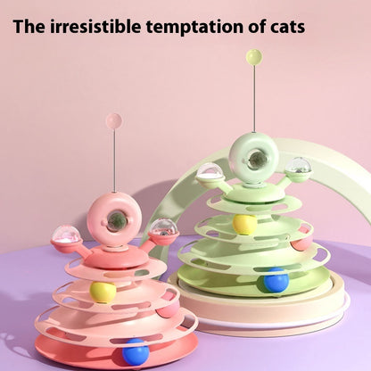 Interactive 4-Tier Cat Toy Tower with Roller Balls