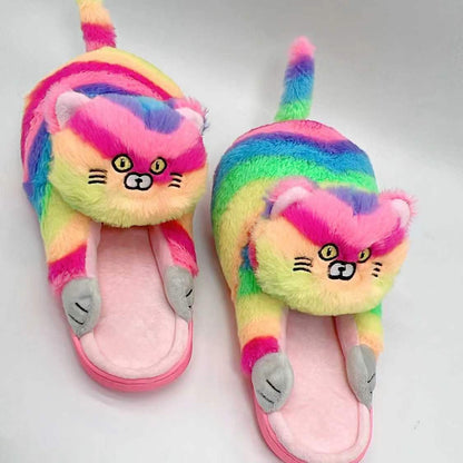 Cute Cat Hug Plush Cotton Slippers