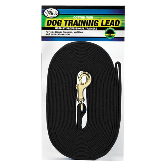 Four Paws Cotton Web Dog Training Lead - Black - 20" Long x 5/8" Wide