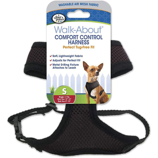 Four Paws Comfort Control Harness - Black - Small - For Dogs 5-7 lbs (14"-16" Chest & 8"-10" Neck)