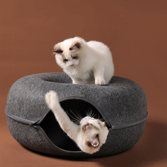 Four Seasons Cat Nest Round Woolen Felt Tunnel Interactive Training Toy