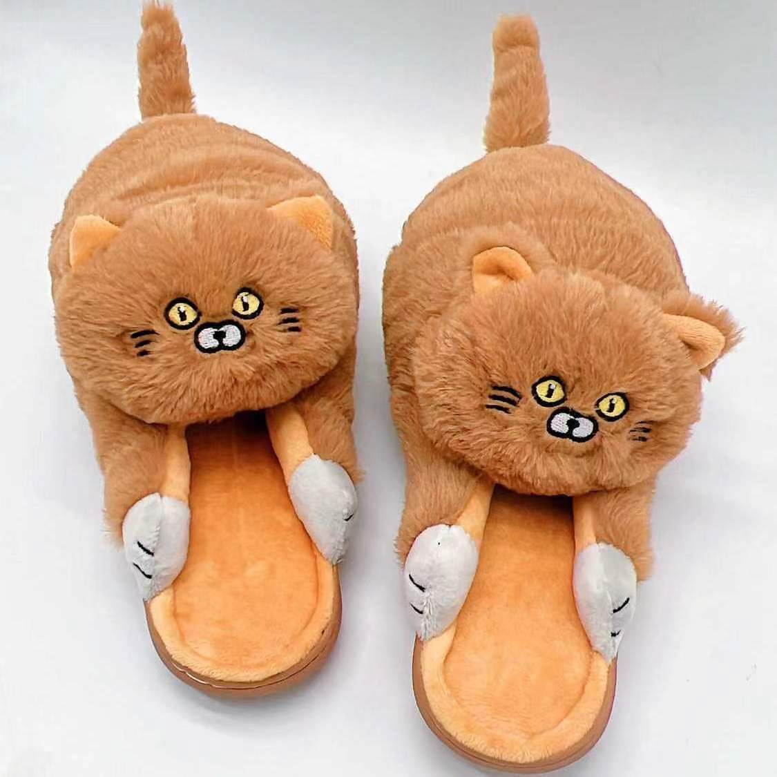 Cute Cat Hug Plush Cotton Slippers