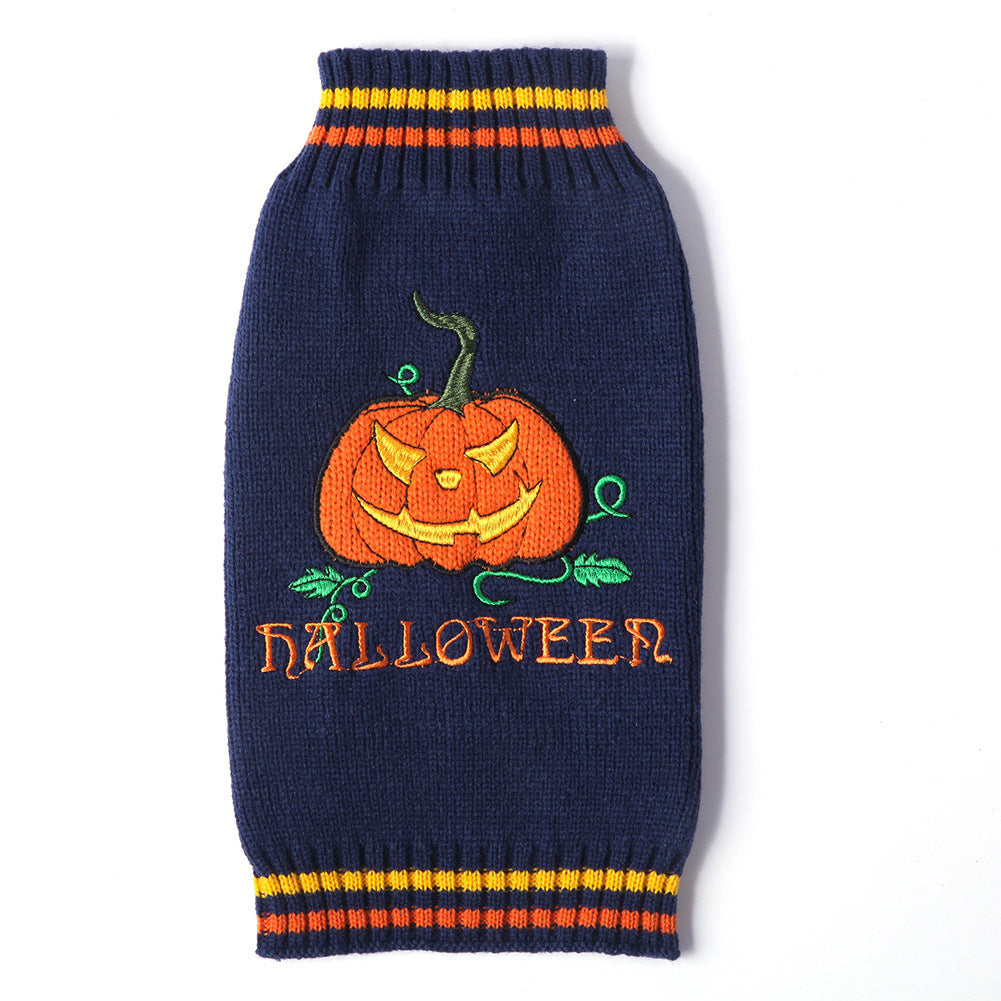 Spooky Pooch Pumpkin Patch Sweater - Halloween Knitwear for Pets