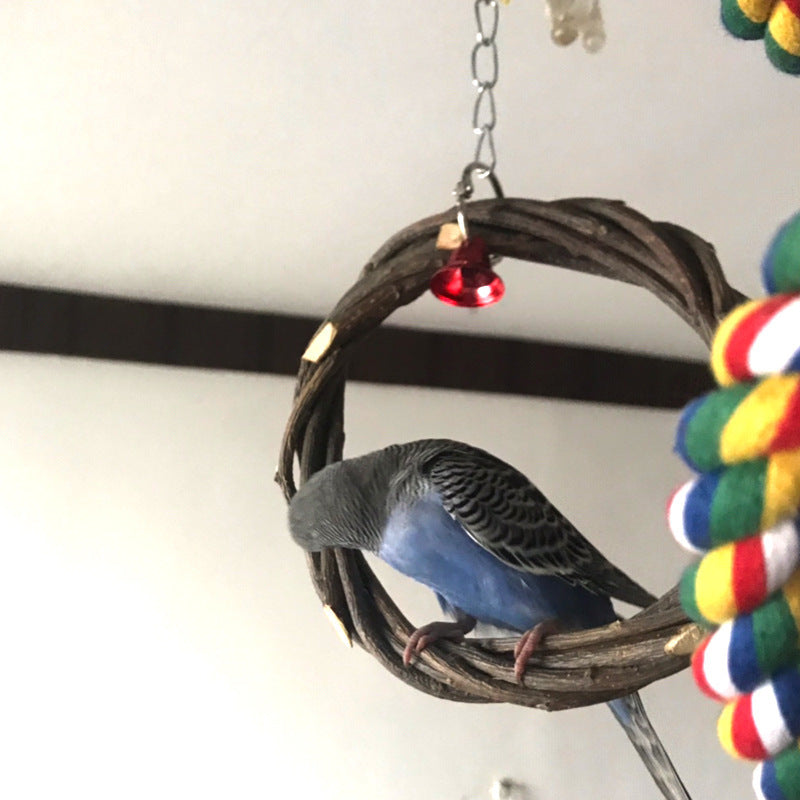 Perch & Play: Natural Rattan Ring Stand and Chew Toy for Birds