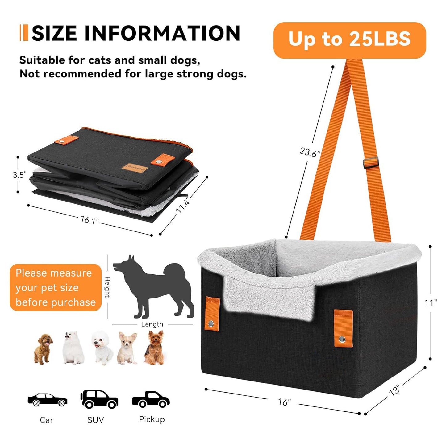 Compact Pet Booster Seat with Safety Harness