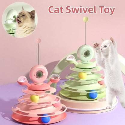 Interactive 4-Tier Cat Toy Tower with Roller Balls