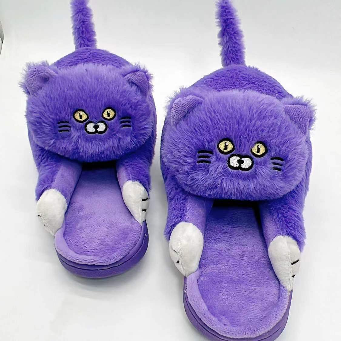 Cute Cat Hug Plush Cotton Slippers