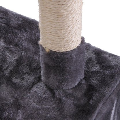 Luxury Cat Tree Tower: Gray Cat Apartment with Plush Mat, Ladder, and Catching Ball