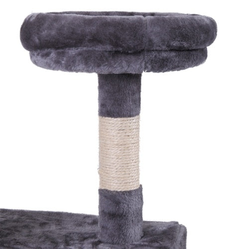 Luxury Cat Tree Tower: Gray Cat Apartment with Plush Mat, Ladder, and Catching Ball