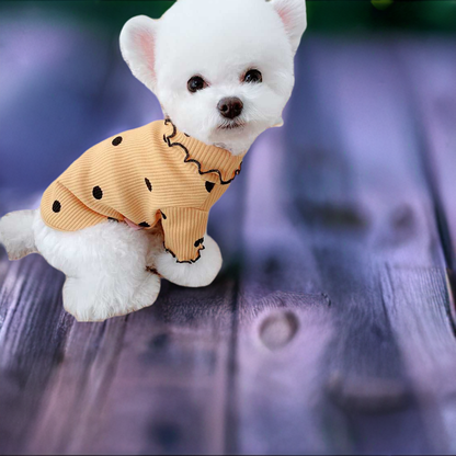 Camisa con parte inferior para perro con cuello alto y lunares