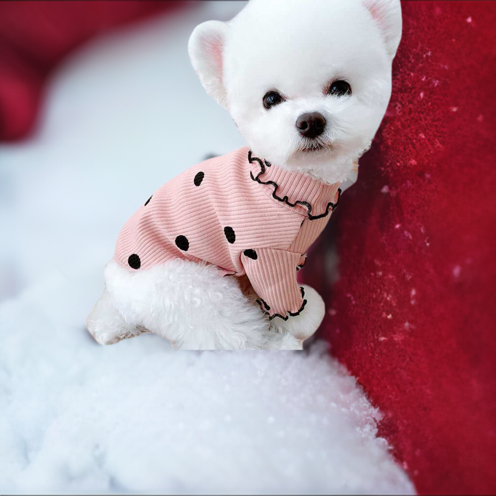 Camisa con parte inferior para perro con cuello alto y lunares