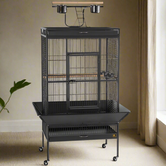 Large Select Wrought Iron Play Top Bird Cage - Black